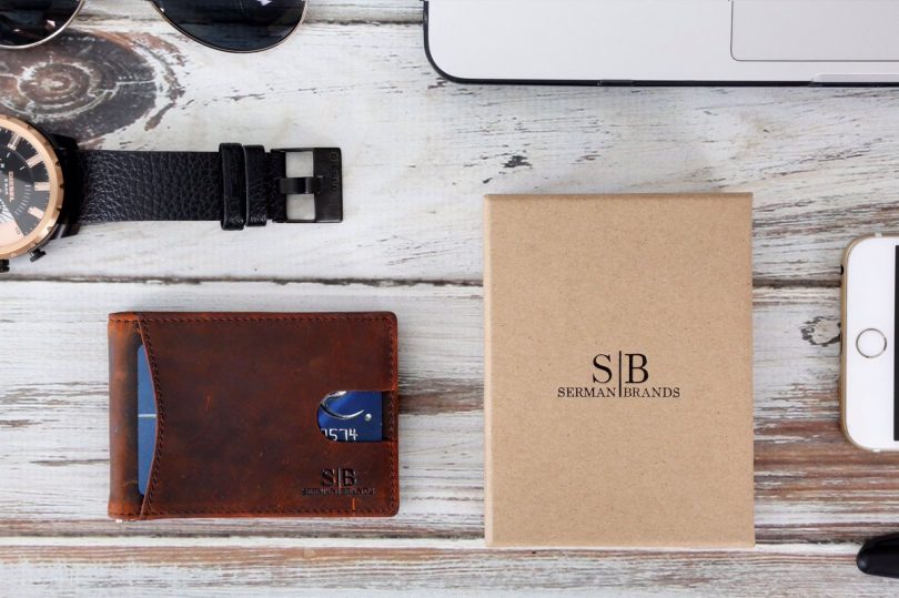 SERMAN BRANDS RFID Blocking Slim Bifold Genuine Leather Minimalist Front Pocket