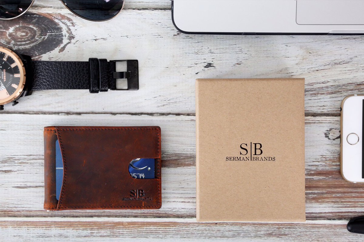 SERMAN BRANDS RFID Blocking Slim Bifold Genuine Leather Minimalist Front Pocket