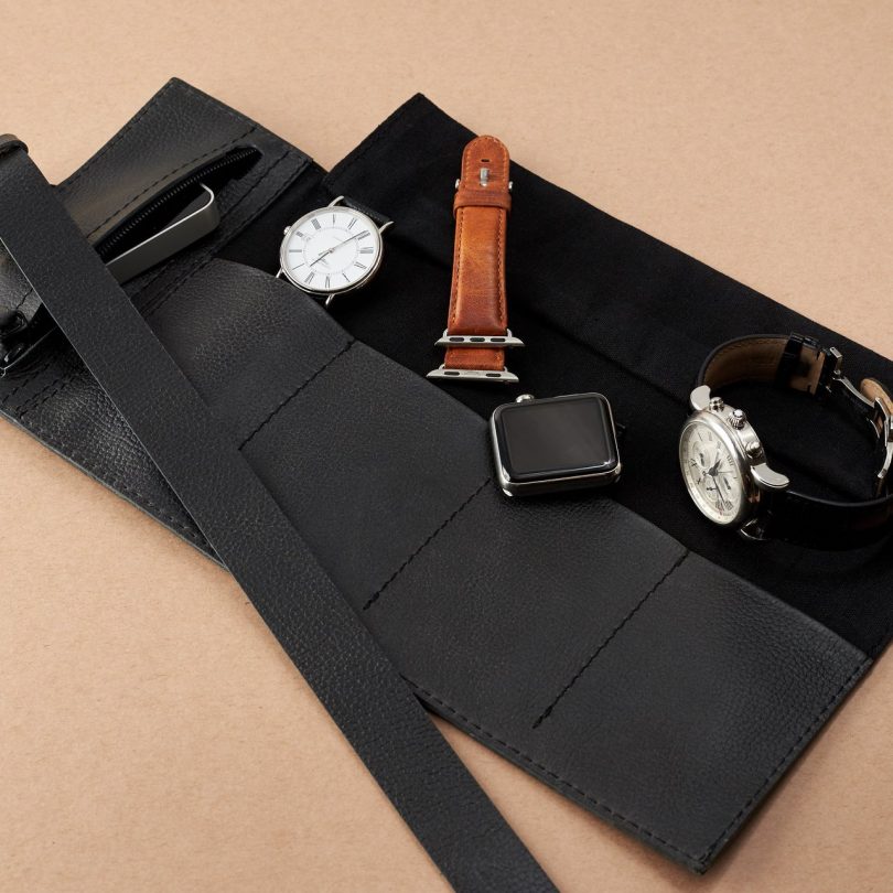Black Leather Watch Roll