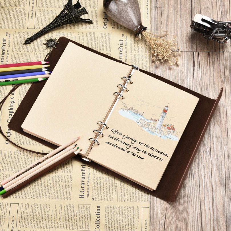 A5 Leather Notebook SEEHAN Blank Pages Journal Notebook“ World Map”