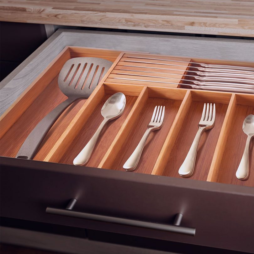Utensil Drawer Organizer Bamboo Flatware Organizer Expandable Kitchen Silverware Organizer Cutlery Tray