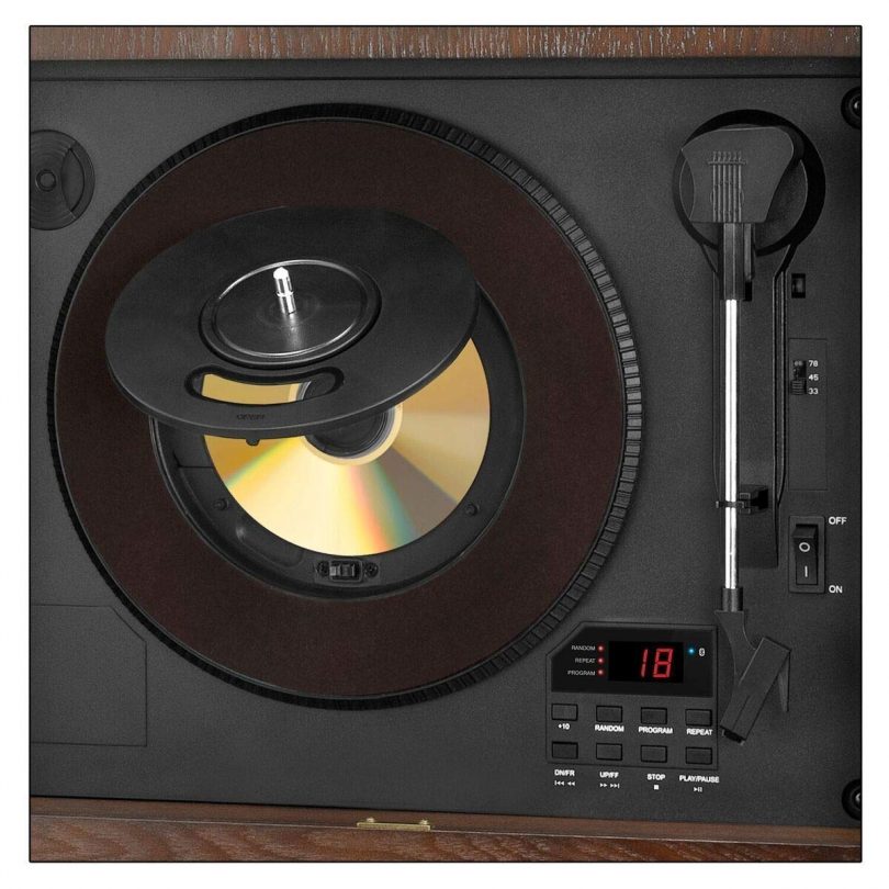 Victrola Wood Wall Mount Turntable with CD and Bluetooth