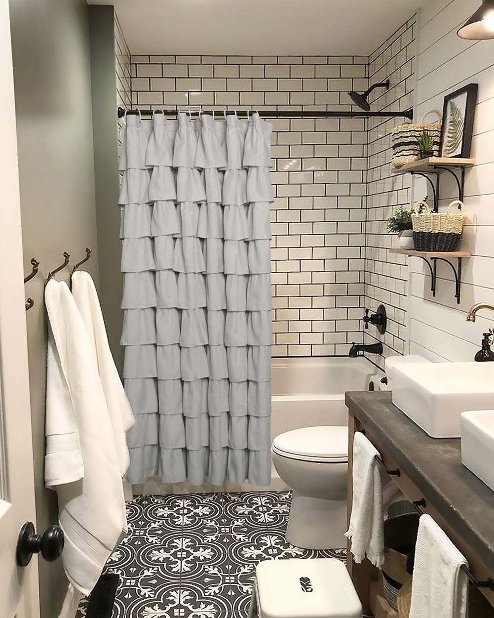 Volens Gray/Grey Ruffle Shower Curtain