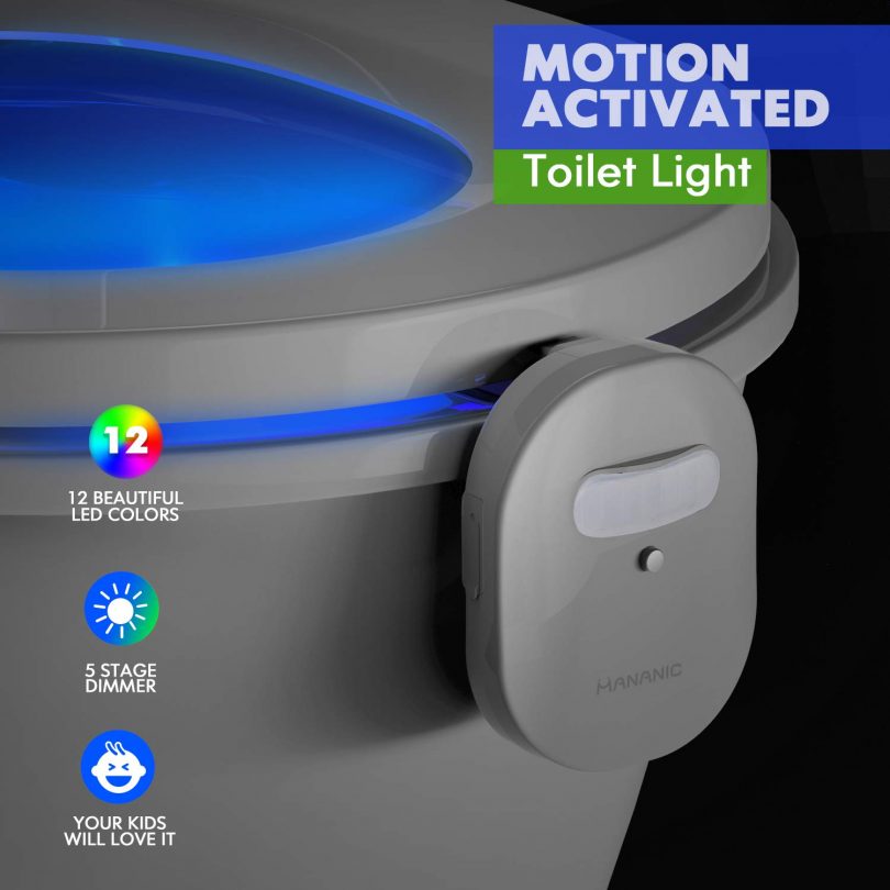 MANANIC 12-Color Rechargeable Motion Sensor Toilet Night Light