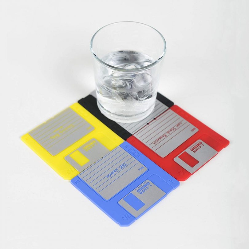 Nineties Nerd Retro Floppy Disk Non-slip Silicone Drink Coaster Set by Modern Coaster