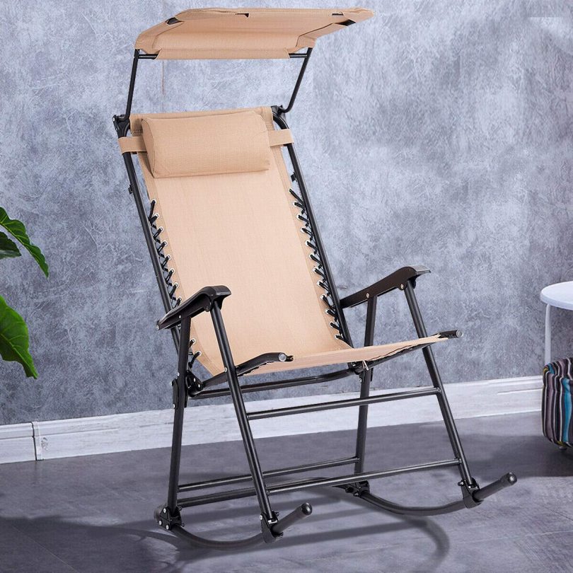 Stark Item Folding Rocking Chair Rocker Porch Zero Gravity Patio Furniture W/Canopy Beige