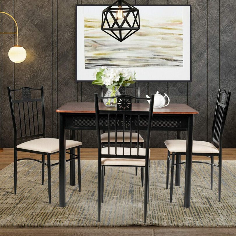 Stark Item 5 Piece Dining Set Wood Metal Table and 4 Chairs Kitchen Breakfast Furniture