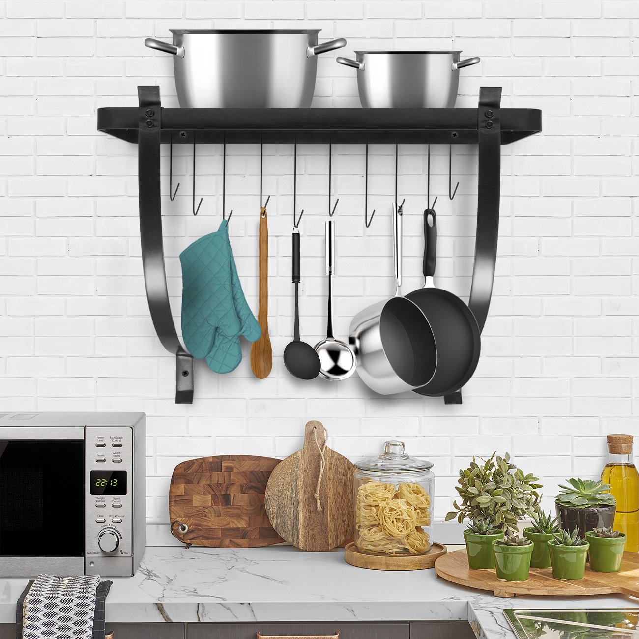 Sorbus Kitchen Wall Pot Rack with Hooks