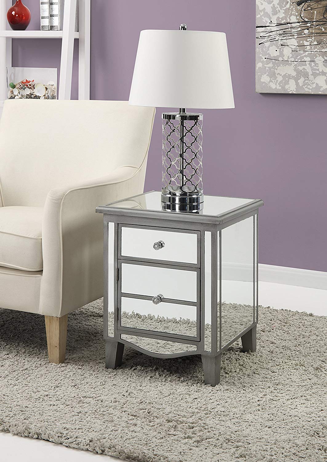 Convenience Concepts Gold Coast Collection Park Lane Mirrored End Table, Silver