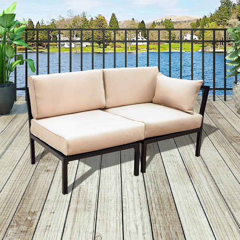 Patio Festival Loveseat,Outdoor Metal Furniture 2 Seat All-Weather Sectional Corner Sofa Set