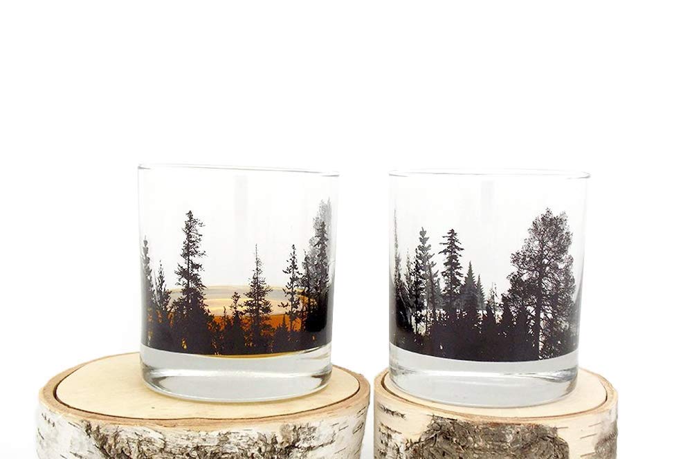 Whiskey Glasses – Forest Landscape