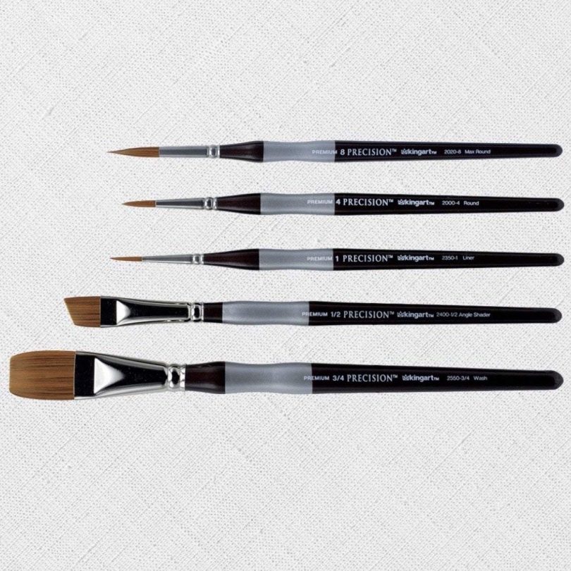 KingArt 1070E Premium Paint Set Precision Amber Taklon Brushes