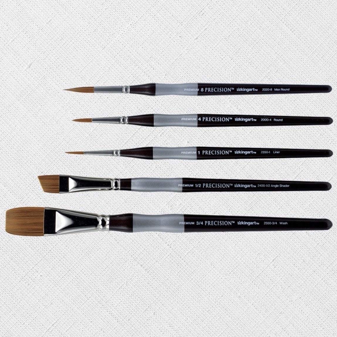 KingArt 1070E Premium Paint Set Precision Amber Taklon Brushes