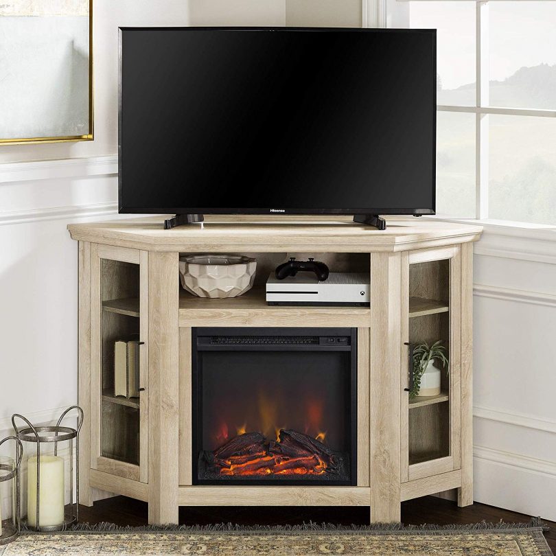 Walker Edison Furniture Company Tall Wood Corner Fireplace