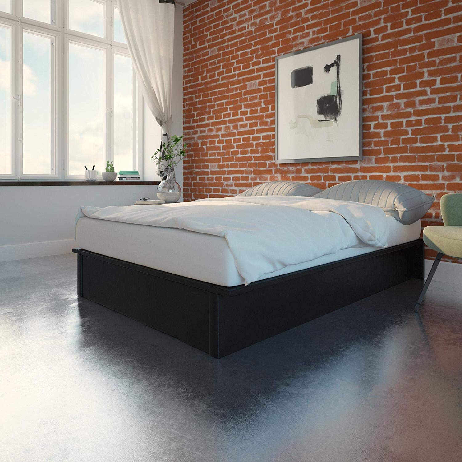 DHP Maven Platform Bed with Upholstered Faux Leather and Wooden Slat Support