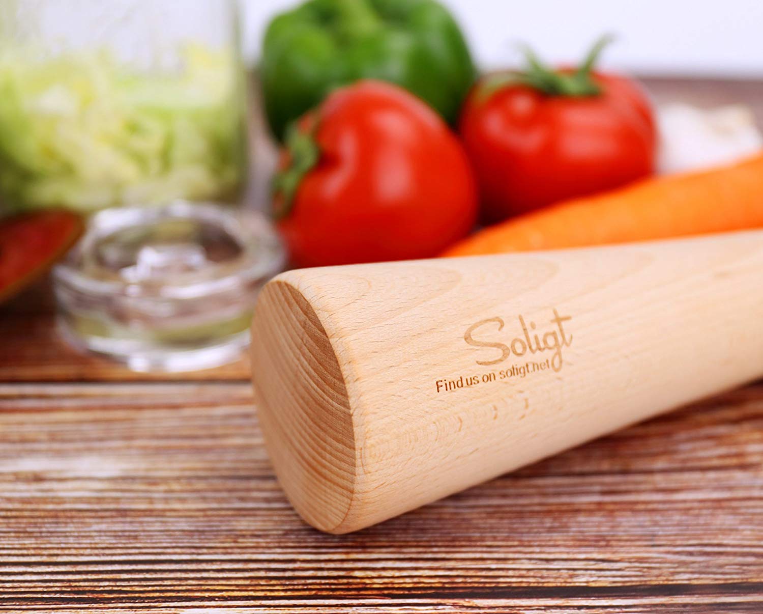 Soligt 12″ Sauerkraut Pounder for Mason Jars Vegetable Fermentation