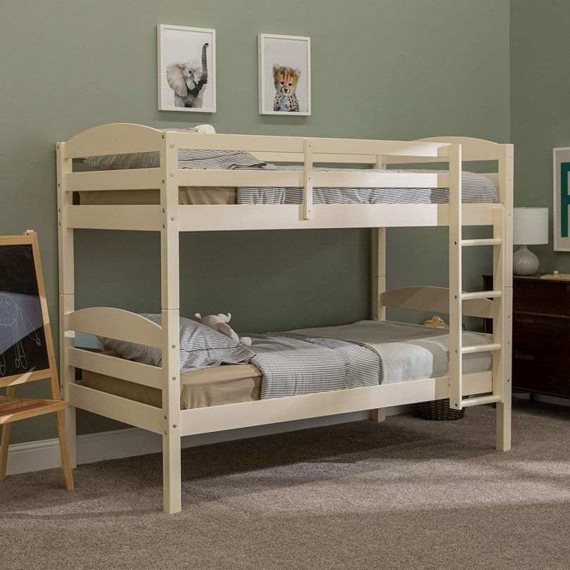 WE Furniture Wood Twin Bunk Kids Bed Bedroom with Guard Rail and Ladder Easy Assembly