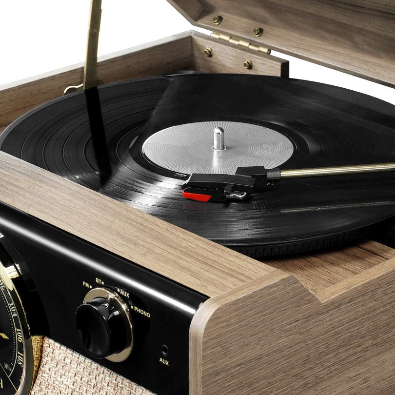 Victrola Wood Metropolitan Mid Century Modern Bluetooth Record Player with 3-Speed Turntable and Radio
