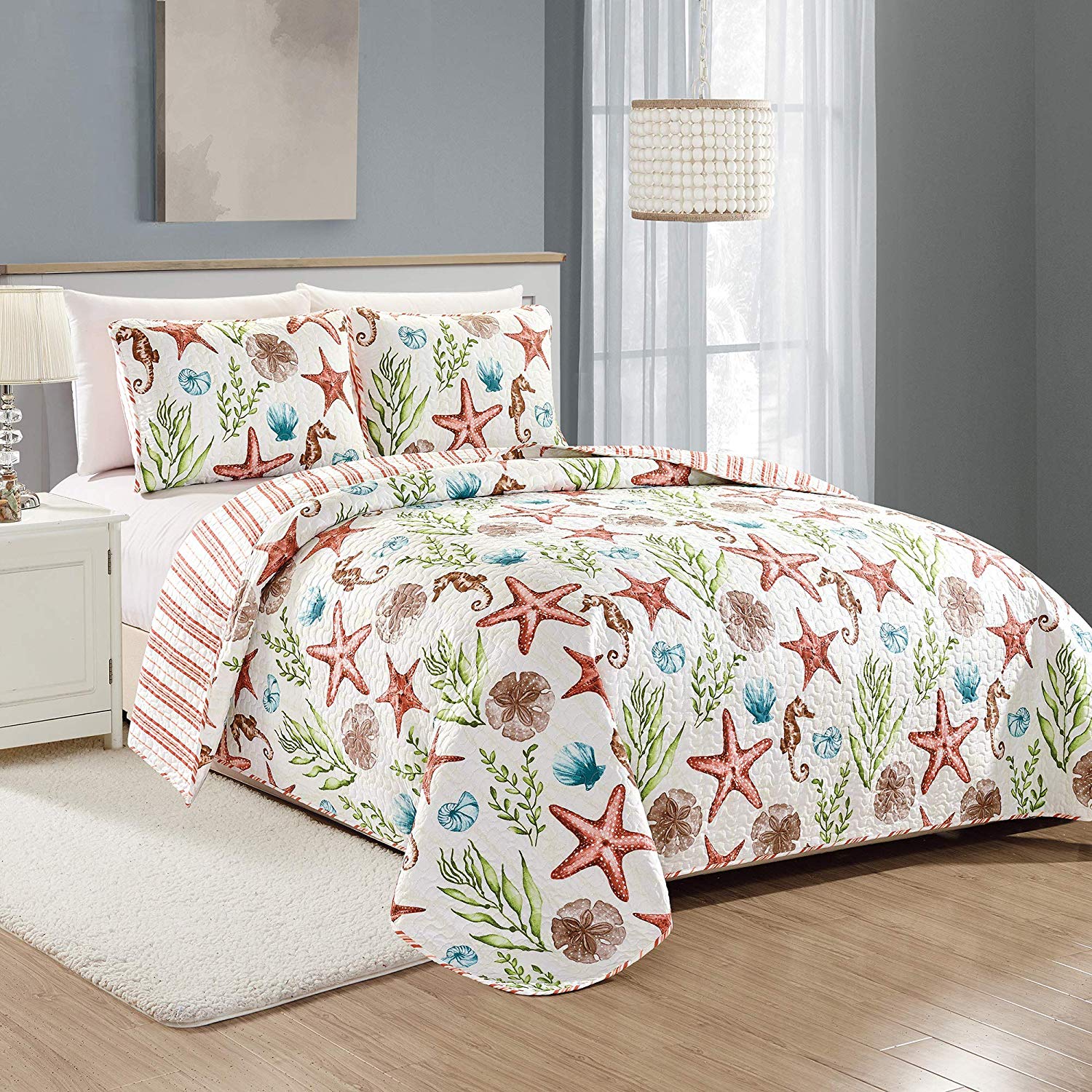 Great Bay Home Castaway Coastal Collection 3 Piece Quilt Set