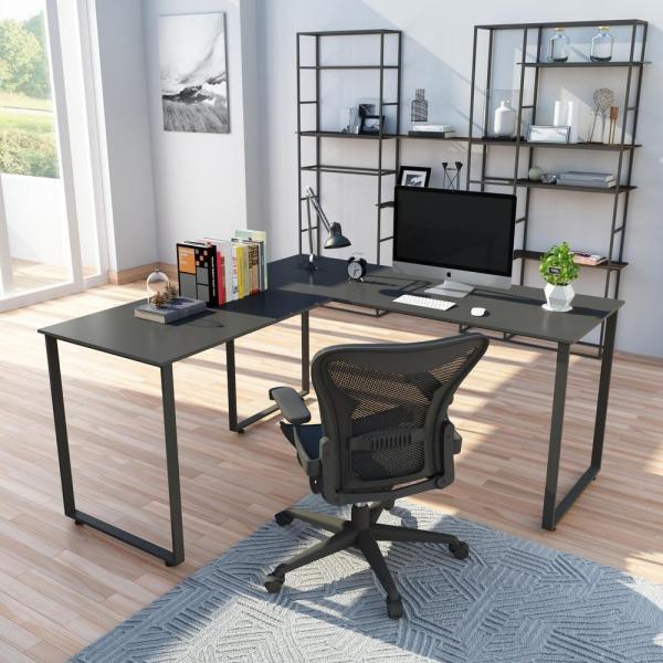 Office Star Prado Complete L-Shaped Desk With Laminate Top and Metal Legs