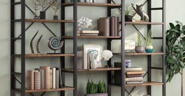 Tribesigns Rustic Triple Wide 5-Shelf Bookcase