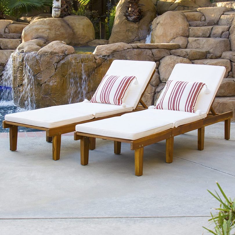 Best Choice Products Outdoor Patio Poolside Furniture Set Of 2 Acacia Wood Chaise Lounge