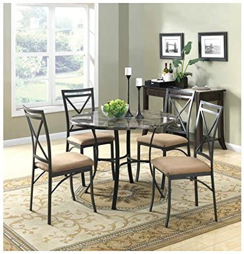New Classic Elegant Mainstays 5-Piece Faux Marble Top Dining Set Marble Look Dining Set Chairs Table