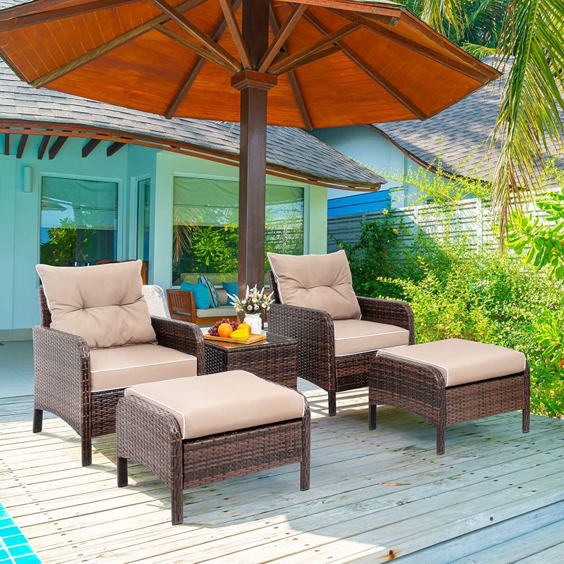 Vongrasig 5 PCS Patio Chair and Ottoman Set » Petagadget