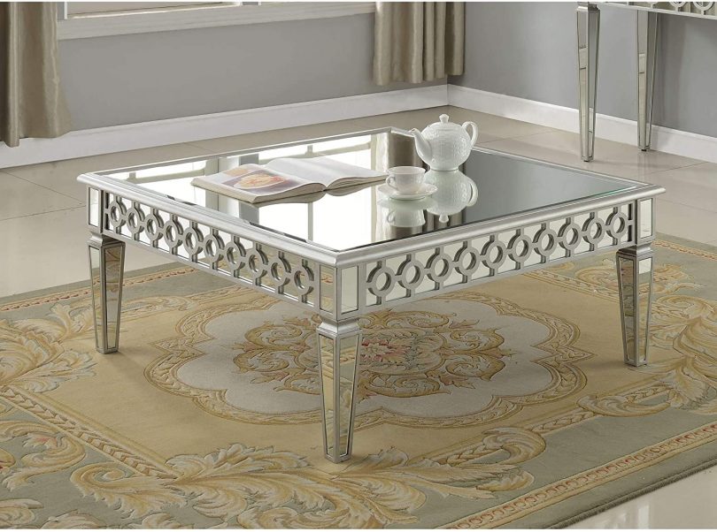 Best Master Furniture Silver Mirrored Square Coffee Table