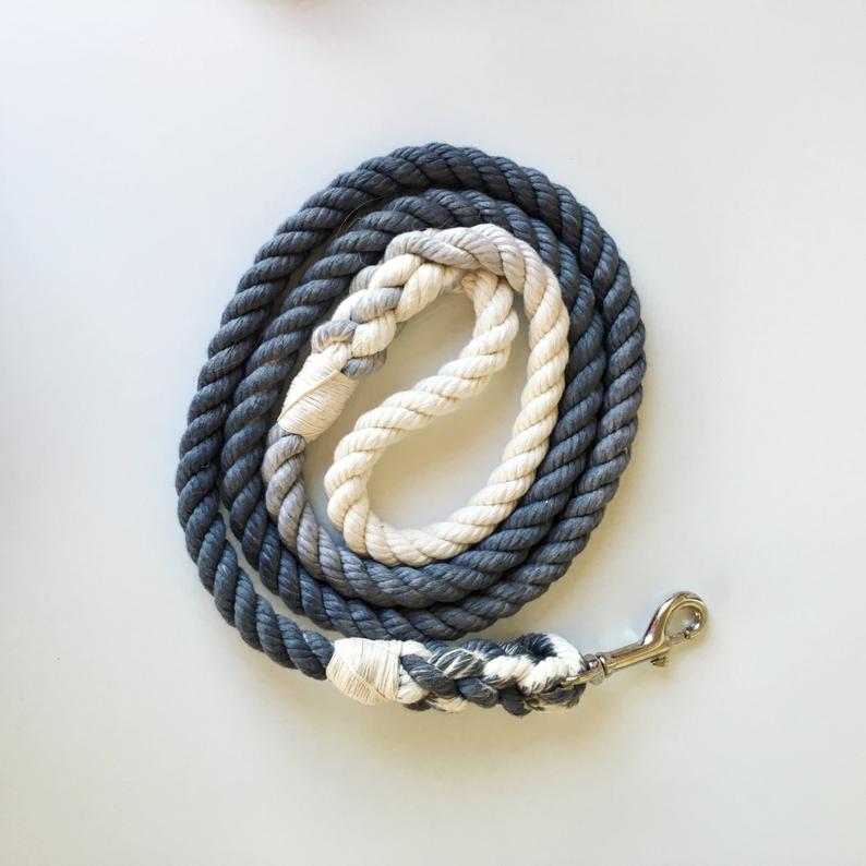 Grey Cotton Rope Dog Leash // Nautical Dog Leash // Soft Dog