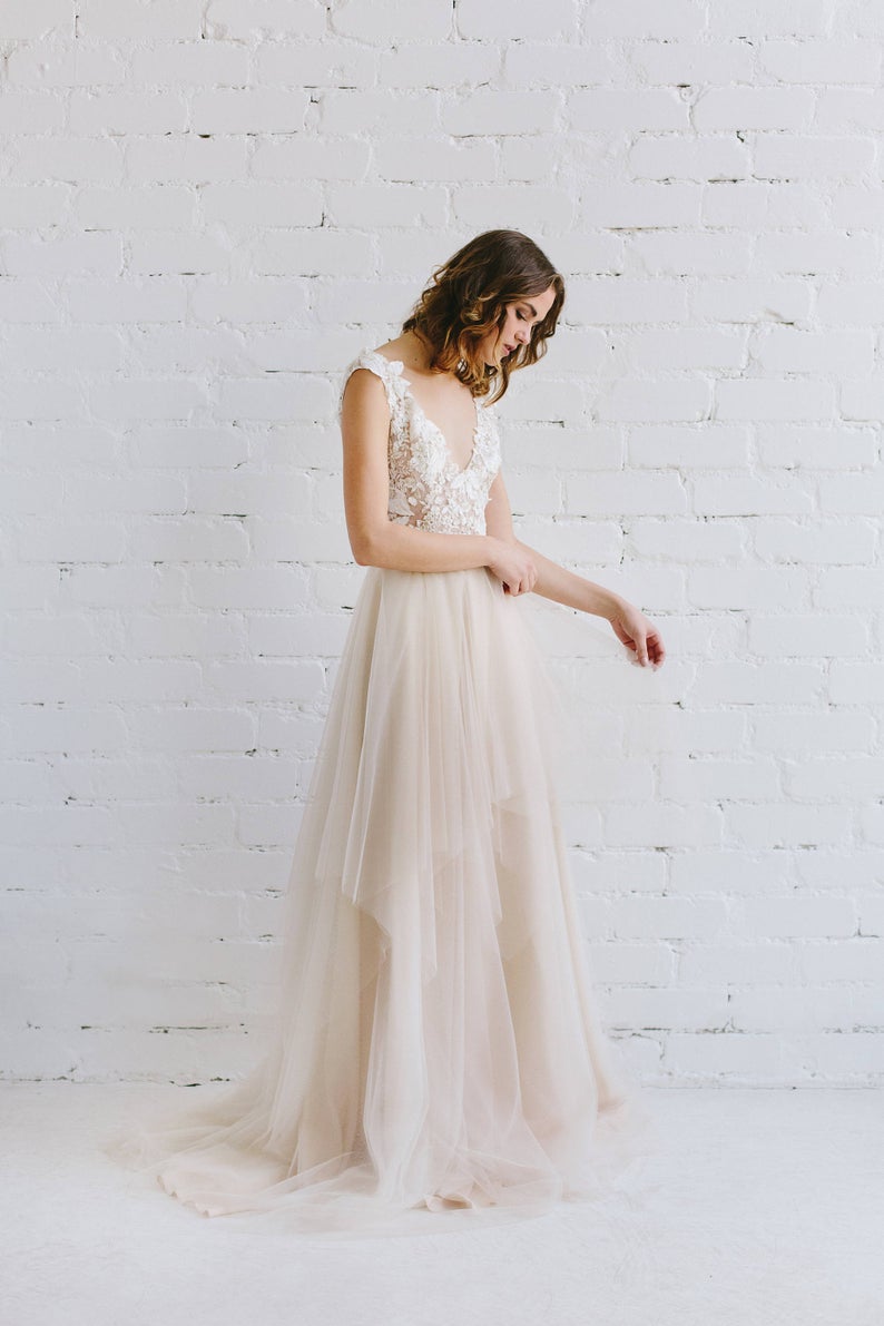 nude lace wedding gown