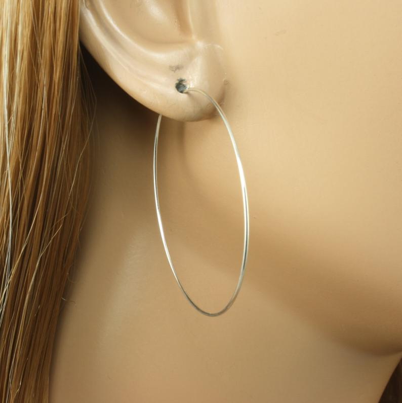 Silver Hoop Earrings  1-3/4 44mm Pair of Hoop