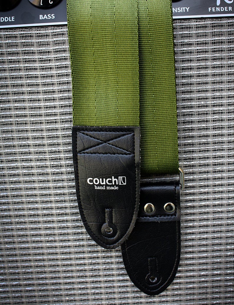 Army Green Recycled Seat Belt Guitar Strap  Vegan Eco