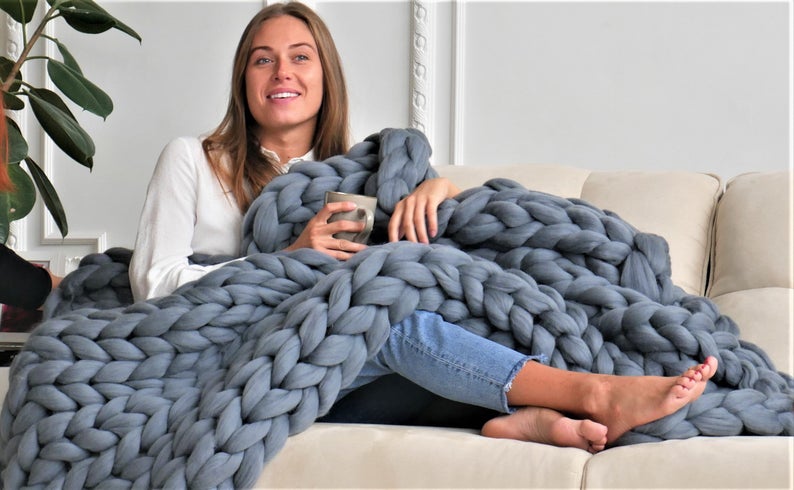 Chunky blanket Chunky knit throw Chunky knit blanket Giant
