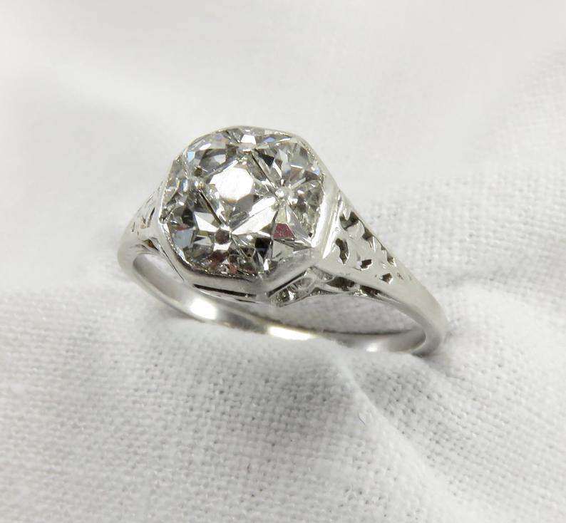 Circa 1915 Edwardian Platinum Engagement Ring with French Cut