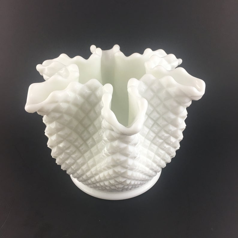 Crimped Rose Bowl Vase Westmoreland English Hobnail White