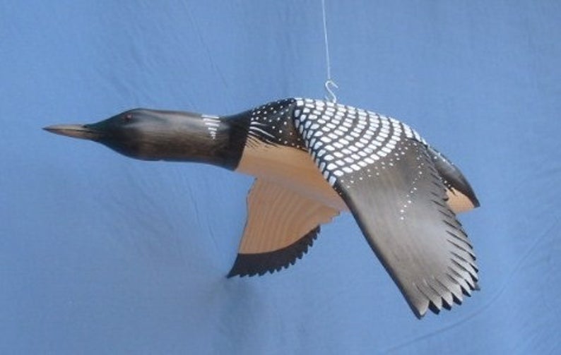Hand carved Flying Common Loon decoy carving Robert Kelly