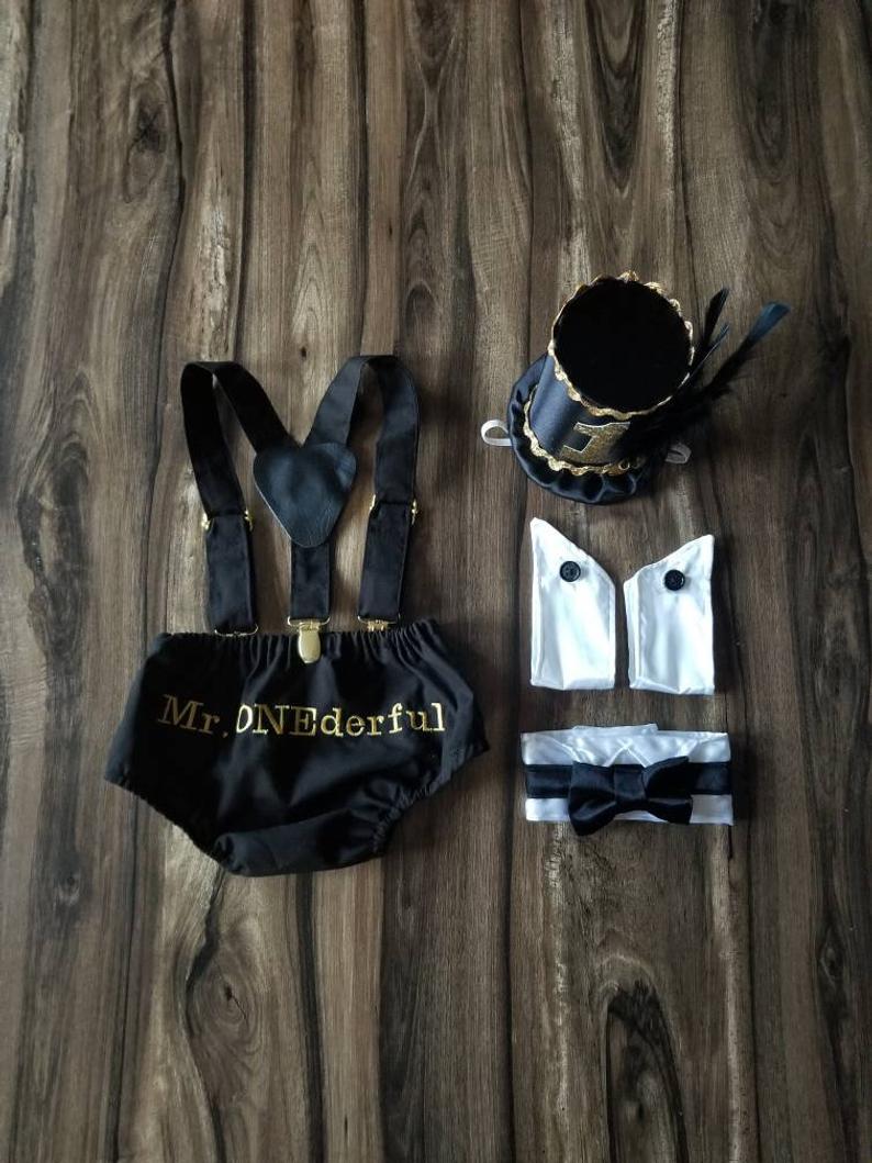 Mr Onederful Tuxedo First Birthday Cake Smash Outfit for Baby