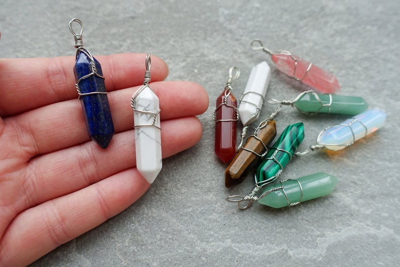 Crystal Wire wrapped  Point Pendant Gemstone Pillar Point