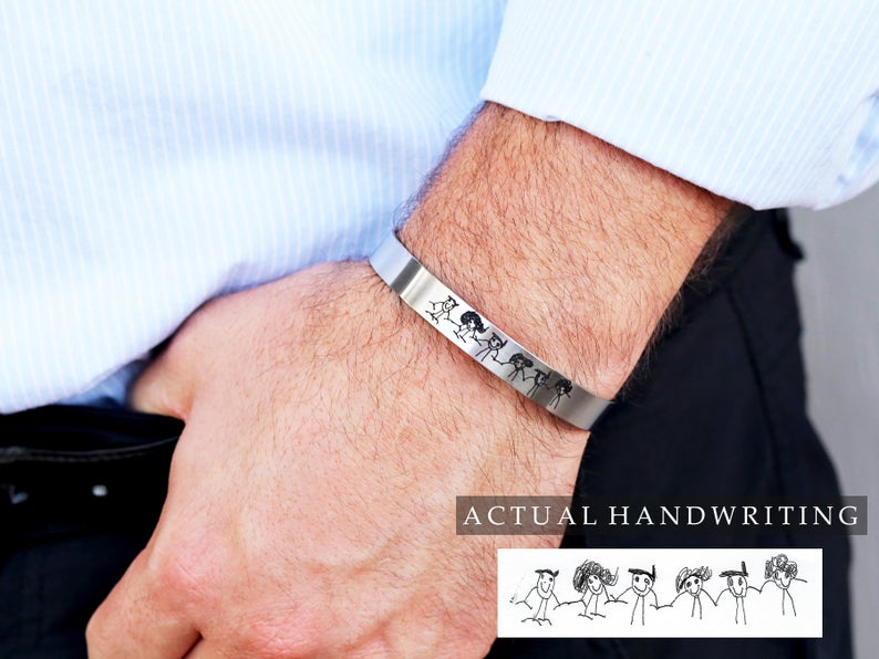 Custom Men's Cuff Bracelet / Actual Handwriting / Engraved » Petagadget