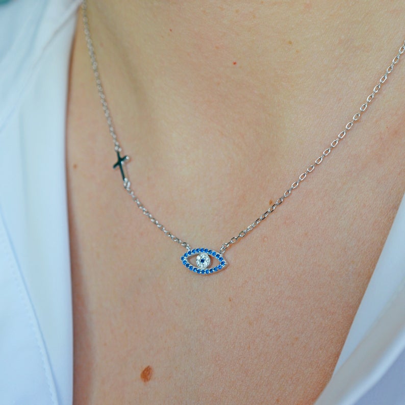 Evil Eye Sterling Silver Necklace Zircon Protection Necklace