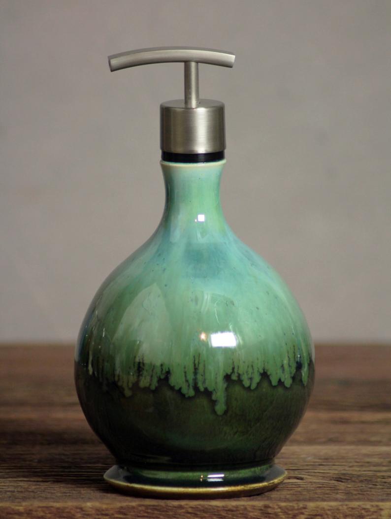 Handthrown Stoneware Soap Lotion Dispenser Pump Rainbow Trout