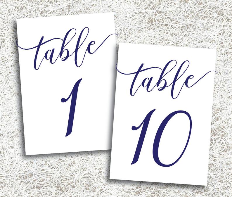Navy Wedding Table Numbers 1  10  PRINTABLE Instant Download