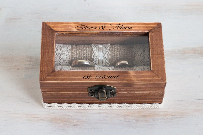 Personalized ring box Wedding ring box Ring bearer box Glass