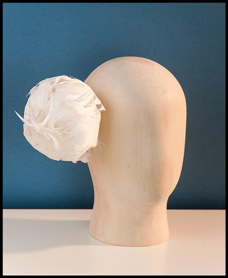 White feather flower bridal fascinator wedding hatpeony