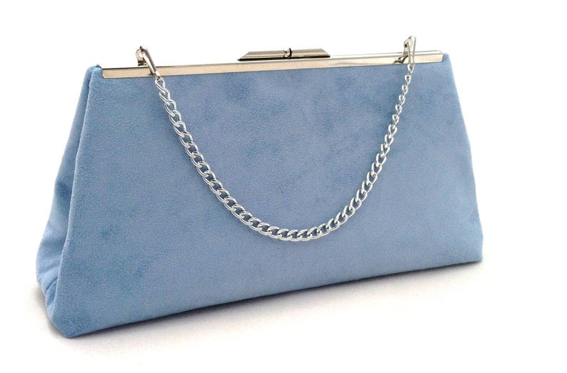 Blue Suede Handbag  Light Blue Purse  Blue Suede Evening