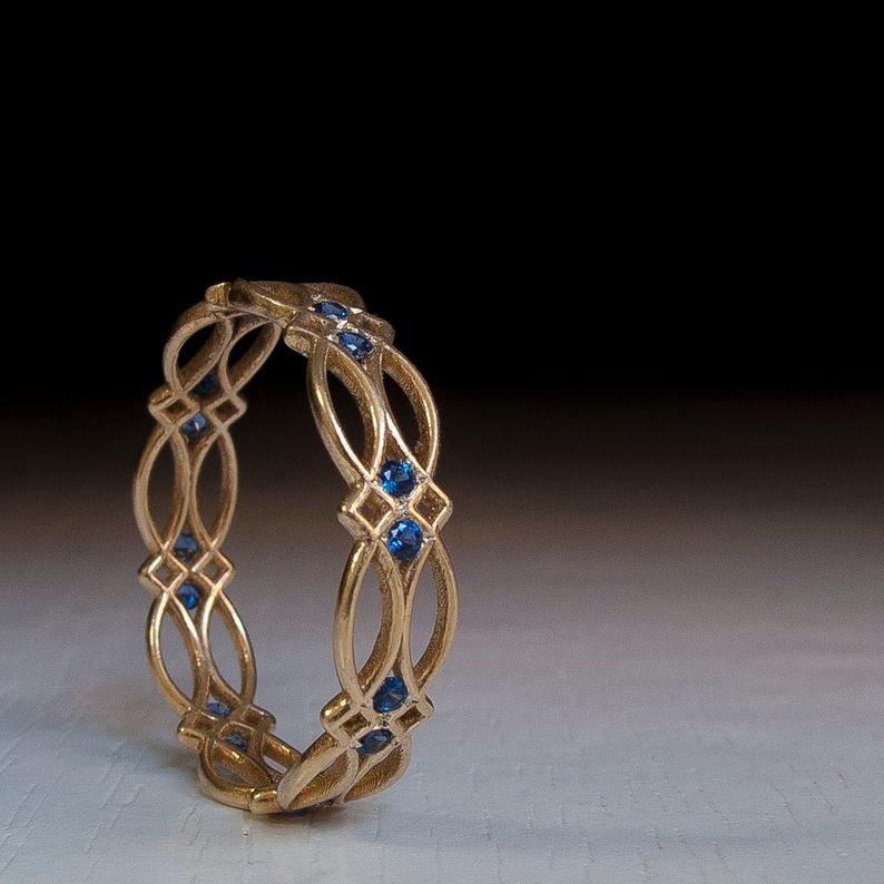 Celtic Ring  Eternity Ring  Sapphire Ring  Blue gemstone