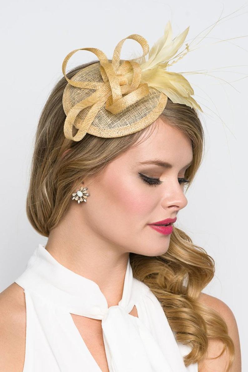 Champagne Gold Mini Fascinator  Arianna Mini Mesh