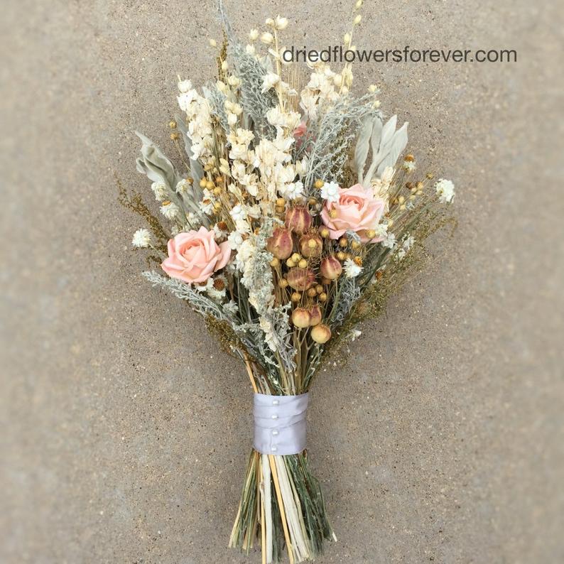 Dried Flower Wedding Bouquet  Peach/Blush Keepsake Bridal