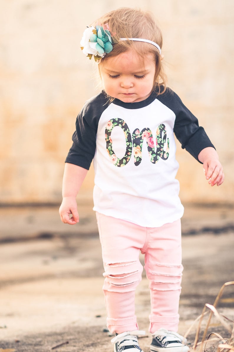 First birthday outfit girl  Floral first birthday shirt